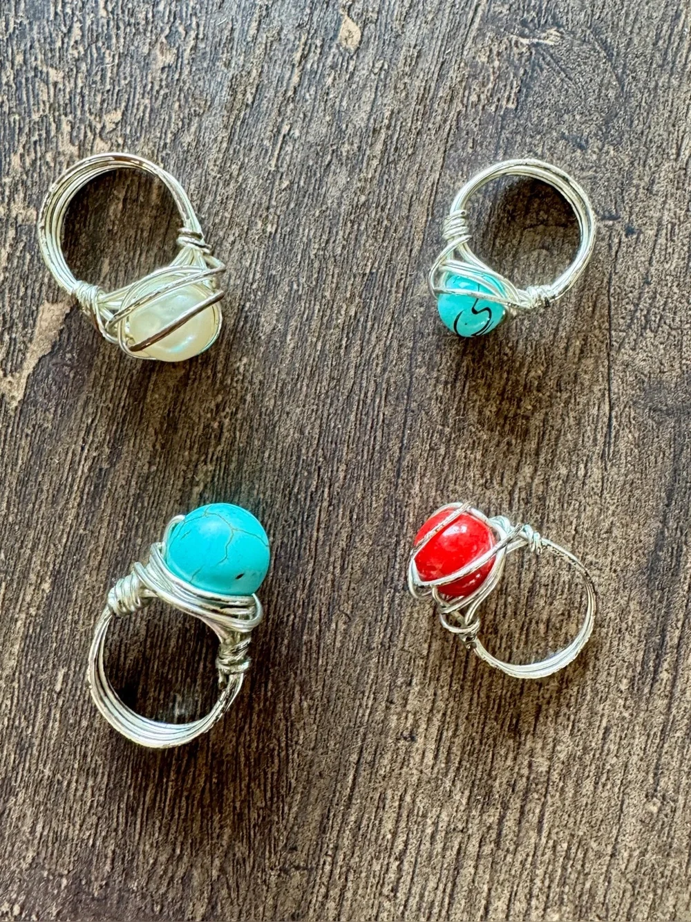 Four Wire-Wrapped Stone Rings